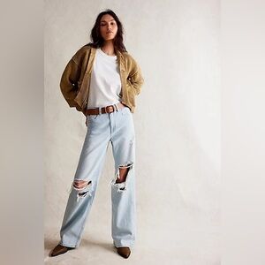 We The Free People Tinsley Baggy High Rise Straight Leg Jeans Ripped Size 31
